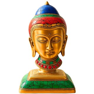 Tiny Shiny Buddha Metal Head Statue with Stone Work Figurine for Gifting, Pooja Room Tiny Shiny Buddha Metal Head Statue with Stone Work Figurine for Gifting, Pooja Room