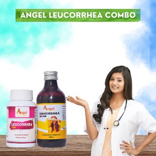                       ANGEL Leucorrhea Combo  60 Tab + 200ml Syrup  With Ashok Chaal, Supari  Lodh  Controls White Discharge                                              