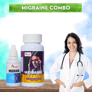                       ANGEL Migraine Combo  60 Tab + 30ml Drop  With Amla, Ashwagandha  Mulethi  Ayurvedic Headache  Nerve Relaxation                                              