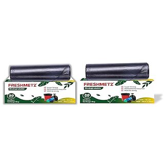                       FRESHMETZ Garbage Bags, 1921, Medium Size, Black, 30 Bags per Roll (Black, Pack of 2)                                              