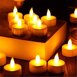                       LED Tea Light Candles Warm White Diwali Christmas Home Decoration Candle Light Dinner Real Look Candle Pack of 24                                              