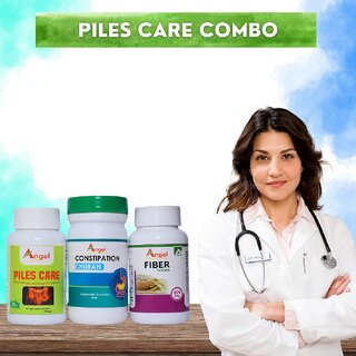                       ANGEL Piles Care Combo  60 Tablets + 100g Constipation Churan + 60 Fiber Tabs  Ajwain, Kali Mirch                                              