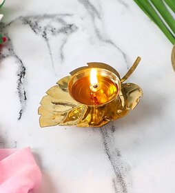 Two (2) Brass Leaf Design Diya, Decorative Oil Lamp for Diwali Decoration, puja Room