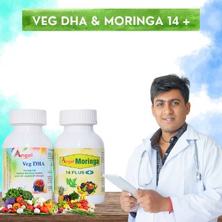                       ANGEL VEG DHA  Moringa 14+ Combo  200 Capsules  Brain  Heart Support + Immunity, Detox  Daily Nutrition                                              