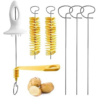                       Potato Twister with 4 Stainless Steel SticksReusable Tornado Potato Spiral Cutter Slicer Chips Maker - Potato Twister Machine Pack of 1 (Potato Twister Machine)                                              