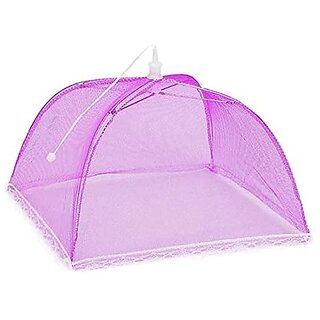                       Reusable and Collapsible Fabric Food Cover Tent Umbrella | Foldable Food Cover Umbrella Shape | Meal Insect Net Mesh Cover (Multi color)                                              