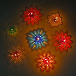                       3D Diya Reflection Diya (Panti) Petal Star Design Set of 12 Decoration for Diwali, Navratri, New Year, Onam and Karthig                                              