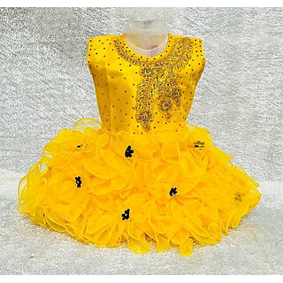                       Little Mama Barbie Baby Girls Midi/Knee Length Party Dress(Yellow, Sleeveless)                                              