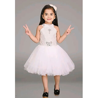                       Little Mama Baby Girls Midi/Knee Length Party Dress(White, Sleeveless)                                              