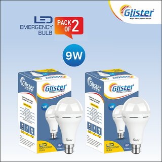                       Glister 9W LED Rechargeable AC/DC Inverter Bulb(PACK OF 2)                                              