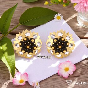 Vivastri Stud Alloy Gold Plated Earrings for Women & Girls [VIVA2775ERG-BLACK]