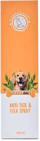 PUPPARAAZI Natural Anti Tick  Flea Spray for Dogs with Neem  Aloe Vera 200 ML Parasite Repellent for All Breeds  Ages