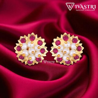                       Vivastri Stud Alloy Gold Plated Earrings for Women & Girls [VIVA2772ERG-RED]                                              