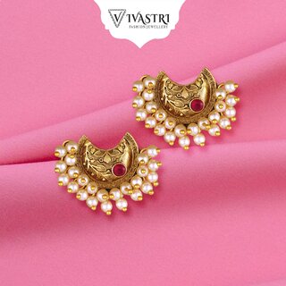                       Vivastri Latest Fancy Alloy Gold Plated Stud Earrings for Women & Girls [VIVA2620ERG-RED]                                              
