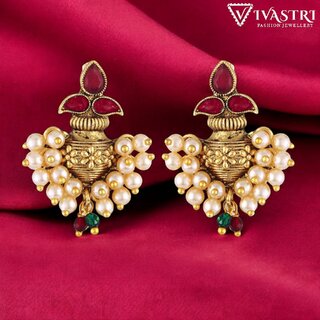                       Vivastri Traditional Kalash Alloy Gold Plated Stud Earrings for Women & Girls [VIVA2652ERG-RED]                                              