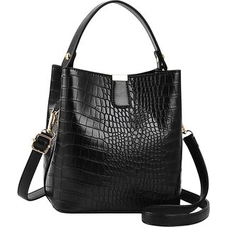 Luxury Black Croco Print Bucket Bag - Stylish Handbag with Elegant Design for All Occasions, Versatile Carrying Options, and Timeless Fashion Statement