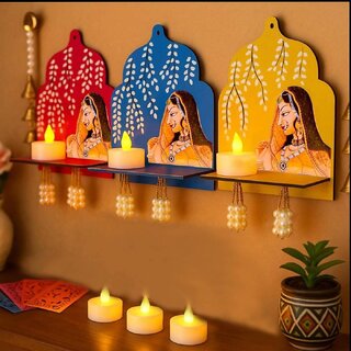 antiq world Set of 3 Wooden Jharokha Wall Frames with LED Handcrafted Rajasthani Window Style Wall Decor for Home, Liv antiq world Set of 3 Wooden Jharokha Wall Frames with LED Handcrafted Rajasthani Window Style Wall Decor for Home, Liv