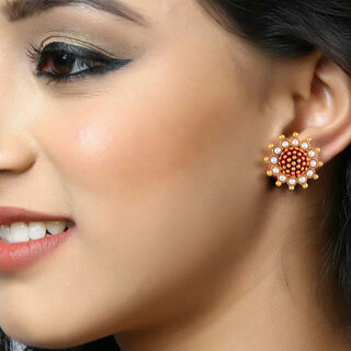                       Vivastri Sizzling Glittering stud Earring for Women and Girls[VIVA2729ERG-RED]                                              