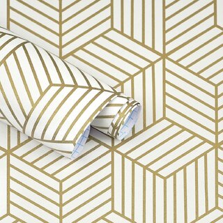                       Tiny Shiny White and Gold Geometric Lines Wallpaper Living room badroom for Home Decoration,                                              