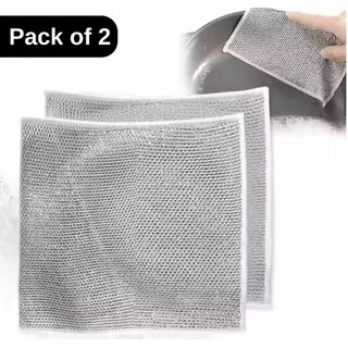 Pack of 2 Dual Steel Wire Dishwashing Rags for Wet and Dry, Scrubs Cleans for Dishes, Sinks, Counters, Stove Tops Pack of 2 Dual Steel Wire Dishwashing Rags for Wet and Dry, Scrubs Cleans for Dishes, Sinks, Counters, Stove Tops