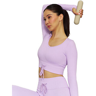                       Sherox Women Purple Solid Scoop Neck Full Sleeves Crop Top                                              
