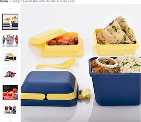 Airtight Lunch Box with Handle  Push Lock