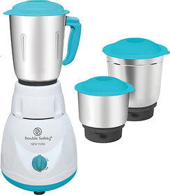 Double Safety Mixer Grinder 500 W Mixer Grinder(New York 3 Jar | 3 Jars | Green & White)