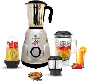 Double Safety Royal Mixer Grinder 750 Watts 750 W Mixer Grinder(Boston Heavy Duty Mixer Grinder | 4 Jars | Silver)