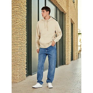                       PrintCultr Beige Men Full Sleeve Solid Hooded Sweatshirt                                              