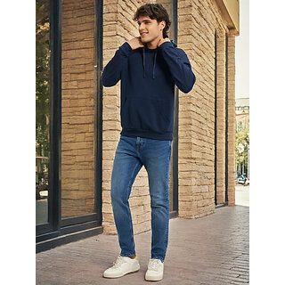                       PrintCultr Dark Blue Men Full Sleeve Solid Hooded Sweatshirt                                              