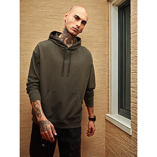                       PrintCultr Grey Men Full Sleeve Solid Hooded Sweatshirt                                              