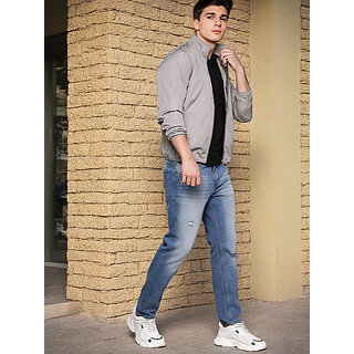                       PrintCultr Men Grey Full Sleeve Solid Windcheater                                              