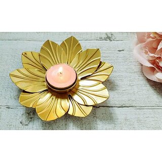                       (Set of 1) Golden Metal Flower Tealight Candle Holder | Decorative Diya Stand for Festivals, Home Dcor & Gifting | Lotus Design Diya for Puja, Diwali & Special Occasions                                              