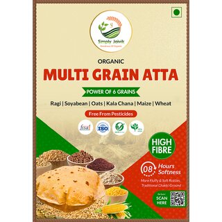 Simply Jaivik Multi Grain Atta  Natural  Nutritious Flour  High Fiber, Protein-Rich, Stone-Ground Flour (5kg)