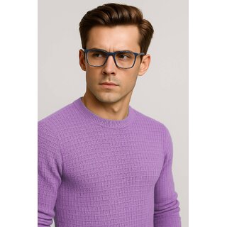                       Fashion Point Casual Round Neck Sweater D.2  Long Sleeve Purple Woolen  for Men                                              