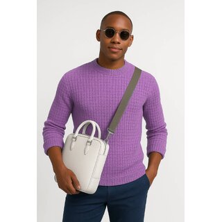                       Fashion Point Casual Round Neck Sweater D.2 Long Sleeves Woolen Purple for Men                                              