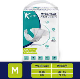 K-life Unisex Tape Style Adult Diapers | Pack of 1 | Size 28-45 inch|65-115 cm Adult Diapers - M  (10 Pieces)