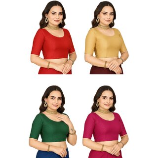                      Pack of 4 Stylish Readymade Blouses - Short Sleeve, Colorful Collection Size XL(32-36)                                              