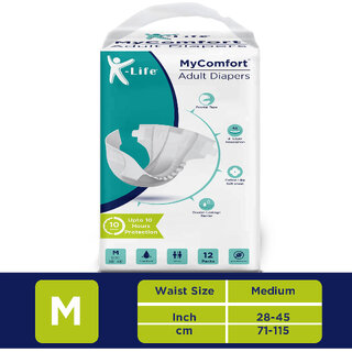 K-life Unisex Tape Style Adult Diapers | Pack of 1 | Size 28-45 inch|65-115 cm Adult Diapers - M  (10 Pieces)