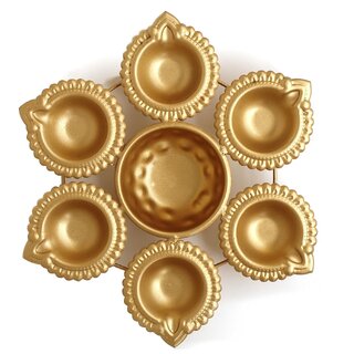                       Set of 6 Golden Diya Metal Urli Bowl for Diwali & Festive Decor with Floating Candles & Flowers                                              