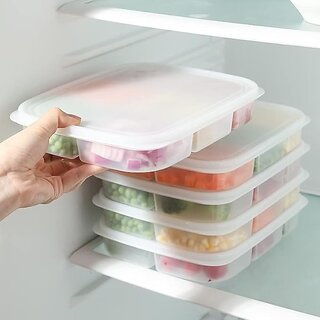                       Airtight Fridge Storage Box,5 Compartment Food Storage Container,Fridge Organizer For Frozen Meat Onion Ginger Garlic                                              