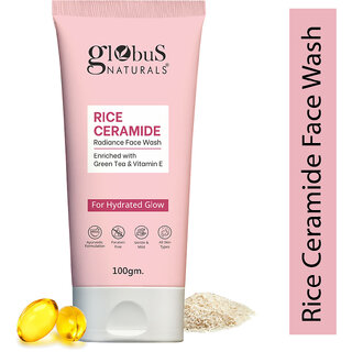                       Globus Naturals Rice Ceramide Face Wash For Hydrated Glow, Enriched with Green Tea  Vitamin E, Ayurvedic Preparation, Paraben Free, Gentle  Mild, Suitable For All Skin Types, 100gm                                              