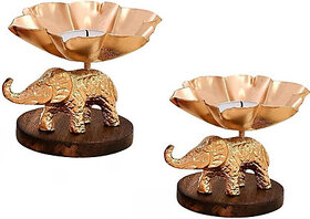 Pack of 2 Elegant Golden Elephant Tealight Holders  Iron Cup Candle Stand for Home Dcor (Gold)