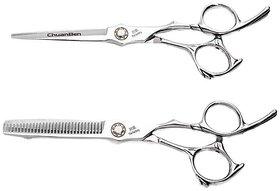 Professional Hairdressing Scissors Barber Shears with Ceramic Blades for Precision Cutting (Straight Scissors, Silver)