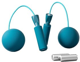 Cordless Weighted Jump Rope with Ball, 2-in-1 Adjustable Skipping Rope for Indoor Fitness, Smooth Bearing, Kids & Adults (Peacock Blue Large Ball)