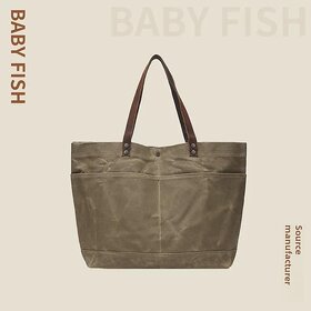 Unisex Waxed Canvas Tote Bag - Large Capacity Waterproof Shopper with Shoulder Strap for Commute (Army Green, 42 x17 x38cm Bag Opening 50cm)