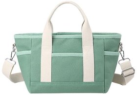 Stylish Canvas Crossbody Bag for Women, Casual Tote with Lunch Box Compartment, Minimalist Japanese Design (Black)