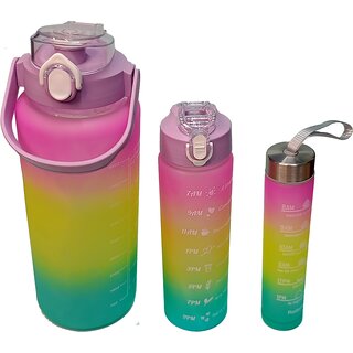 CeePoo Motivational Water Bottle Combo Set  BPA-Free Time Marker Bottles (Model -1) 3-Piece (2L, 1L  200ml)