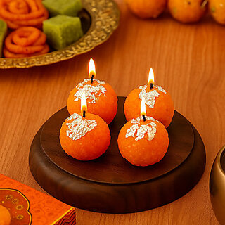                       Pack of 4 Motichoor laddu candles Candle(Orange, Pack of 4)                                              