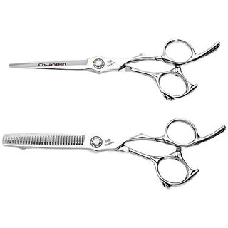 Professional Hairdressing Scissors Barber Shears with Ceramic Blades for Precision Cutting (Straight Scissors, Silver)